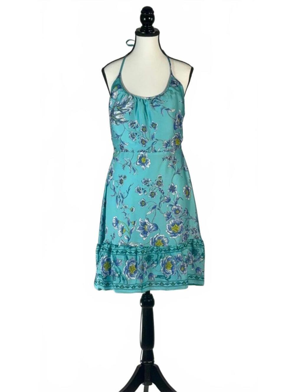 NWT Sienna Aqua Blue Floral Halter Midi Dress Size 8 - Picture 2 of 7